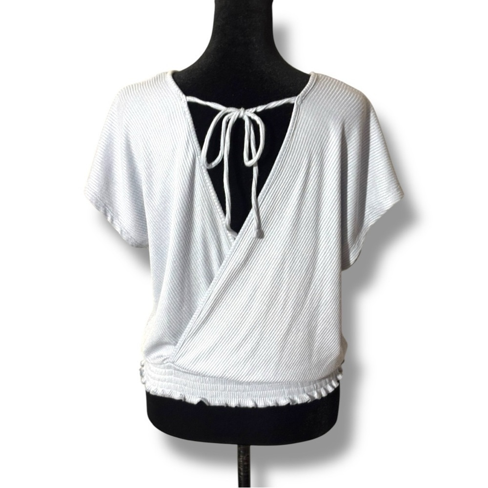 Women's White V-Neck Top - Picture 7 of 16